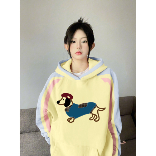 Non-pilling imitation cotton Chinese cotton composite milk silk 310g silver fox velvet 400g printed contrasting color hooded sweatshirt for women