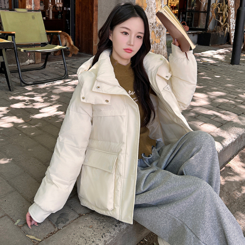 Actual shot of 2024 Korean style short down jacket for women, thickened niche design bread jacket, loose style