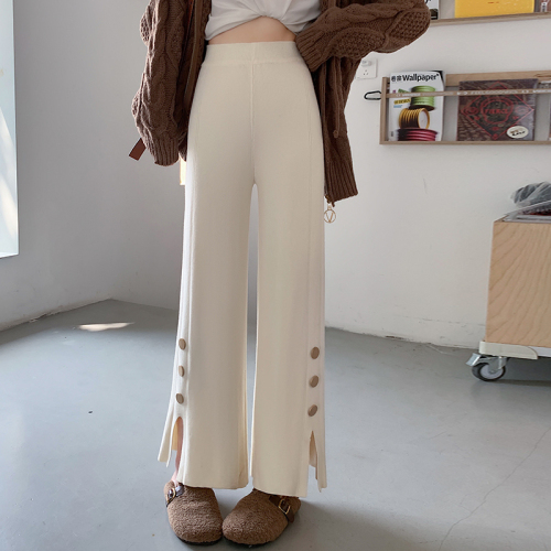 Real shot of drapey and comfortable college style women's autumn and winter high-waist slim harem pants nine-point casual wide-leg pants with slits