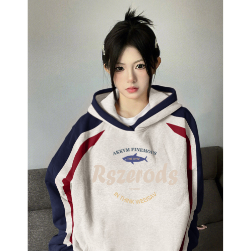 Non-pilling imitation cotton Chinese cotton composite milk silk 310g silver fox velvet 400g printed contrasting color hooded sweatshirt for women