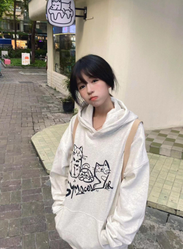 CVC cotton pasta wool Chinese cotton composite/milk silk 300g silver fox velvet 400g front printed hooded sweatshirt for women