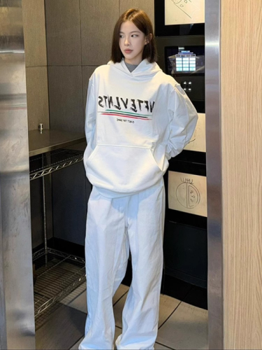 CVC cotton pasta wool Chinese cotton composite/milk silk 300g silver fox velvet 400g front printed hooded sweatshirt for women