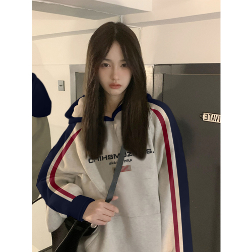 Non-pilling imitation cotton Chinese cotton composite milk silk 310g silver fox velvet 400g printed contrasting color hooded sweatshirt for women