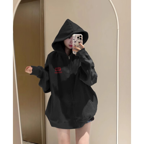 Tmall quality pure cotton composite milk silk 320g plus velvet 420g printed zipper hooded cardigan