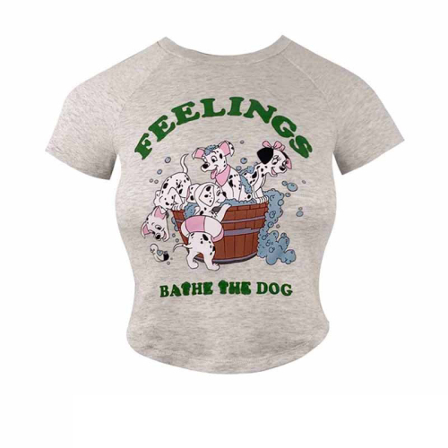 Official picture 6535 stretch cotton American irregular cartoon puppy print T-shirt summer retro slim fit