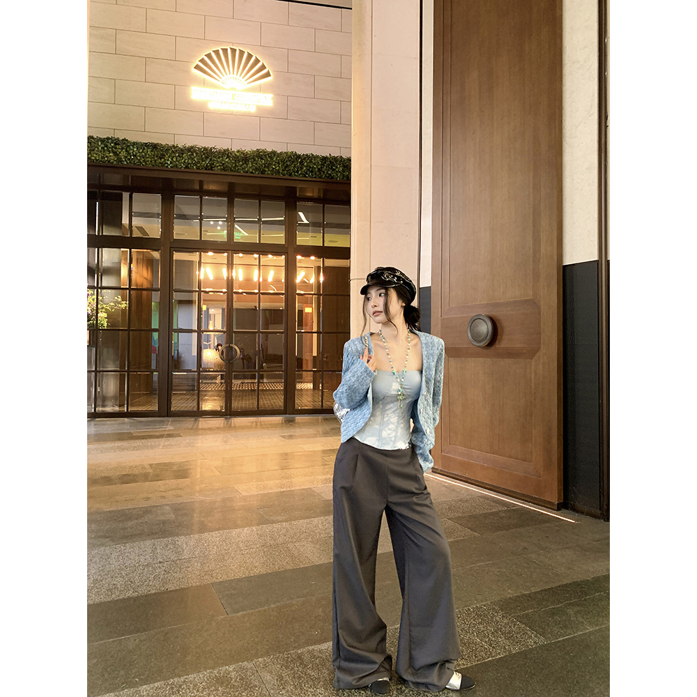 Photographed Blue Little Chanel Style Coat Set, High-End Elegant Casual Short-Sleeve Korean-Style Affluent Young Lady Unique Top