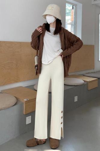 Real shot of drapey and comfortable college style women's autumn and winter high-waist slim harem pants nine-point casual wide-leg pants with slits