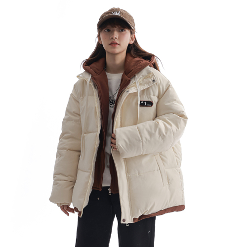 Real shot of high street oversize cotton coat for women winter new student fake two pieces thickened cotton coat casual retro cotton jacket