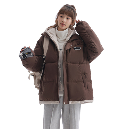 Real shot of high street oversize cotton coat for women winter new student fake two pieces thickened cotton coat casual retro cotton jacket