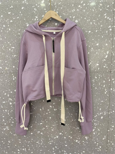 Official photo ~ Chinese cotton composite milk silk + back bag collar short coat for women spring and autumn 2024 hooded sweatshirt