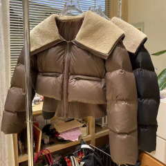 New European style lamb velvet motorcycle style jacket with large lapel, Korean style down jacket, women's Maillard jacket and cotton coat