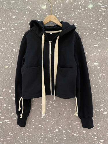 Official photo ~ Chinese cotton composite milk silk + back bag collar short coat for women spring and autumn 2024 hooded sweatshirt