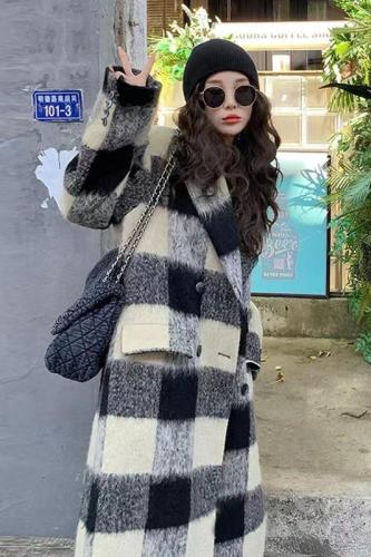 Plaid coat women's mid-length 2024 autumn and winter new Korean style high-end design woolen coat for women