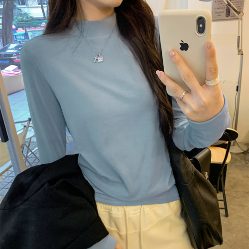 Actual pictures of early autumn round neck long-sleeved T-shirts for women 2024 new slim fit T-shirts versatile soft waxy tops