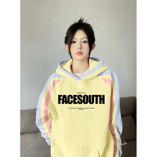 Non-pilling imitation cotton Chinese cotton composite milk silk 310g silver fox velvet 400g printed contrasting color hooded sweatshirt for women