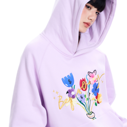 Heavy Chinese cotton/silver fox velvet double-layer hat floral pattern printed sweatshirt