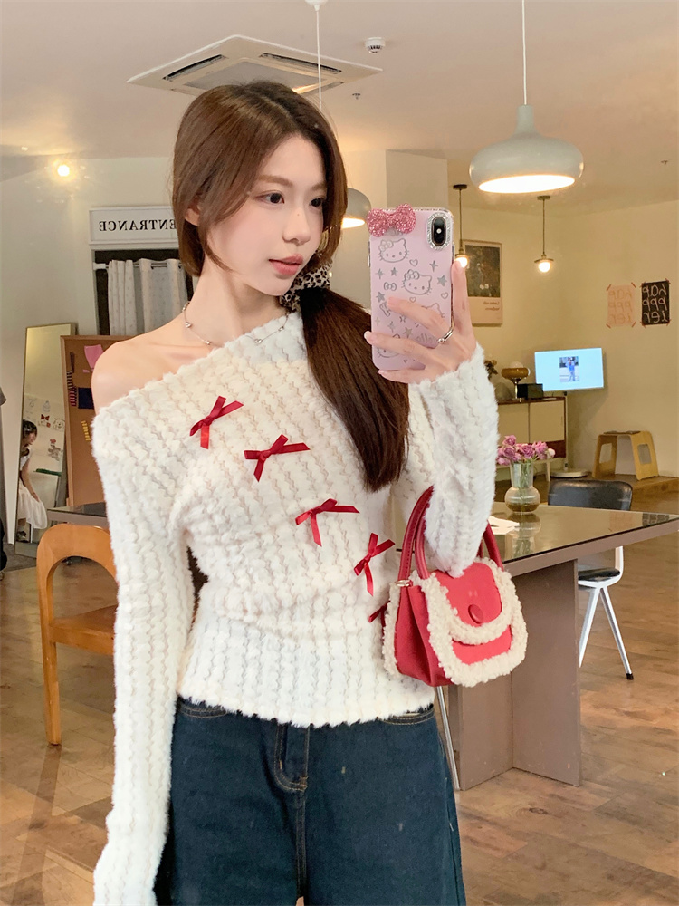 Real shot ~ plus size women's clothing 2024 autumn gentle temperament design slim fashion long-sleeved outer T-shirt for women