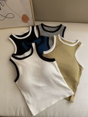 Rayon brushed contrast edge round neck vest women's sleeveless bottoming shirt autumn with padded underwear brushed top