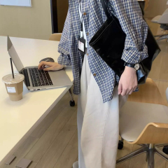 Vintage Fabric Retro Niche Lazy Style Casual Tartan Loose Plaid Women's Outerwear