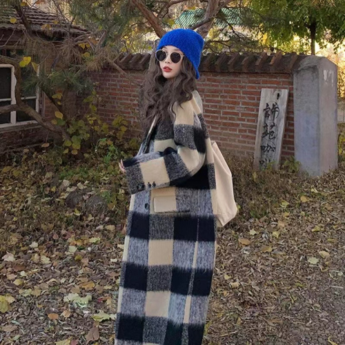 Plaid coat women's mid-length 2024 autumn and winter new Korean style high-end design woolen coat for women