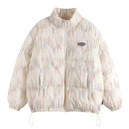 Rainbow pleated stand-up collar bread coat 2024 new style milky loose down cotton coat ins college style jacket