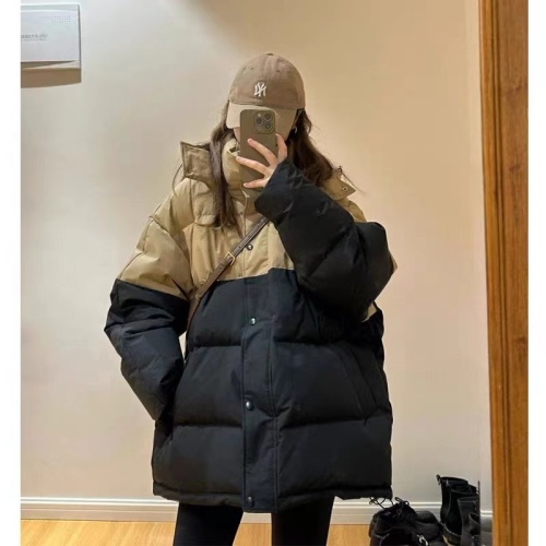 Korean small person contrasting color bread coat cotton coat women's winter lazy style loose design hooded down jacket