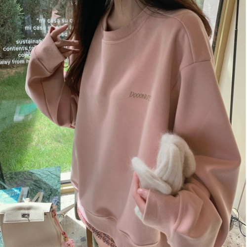 Heavy Chinese cotton/silver fox velvet DOOONUM letter printed round neck sweatshirt