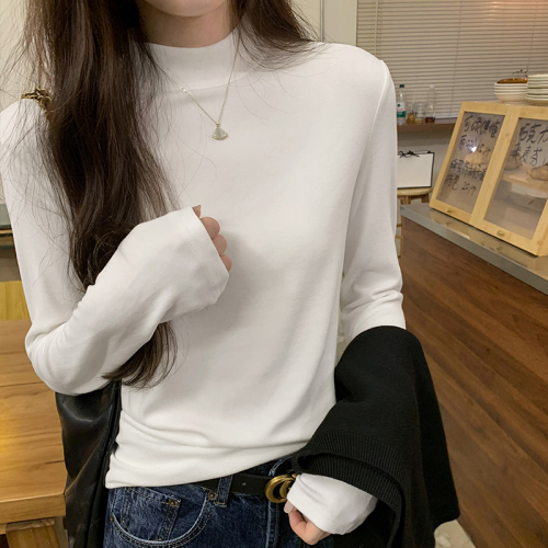 Actual pictures of early autumn round neck long-sleeved T-shirts for women 2024 new slim fit T-shirts versatile soft waxy tops