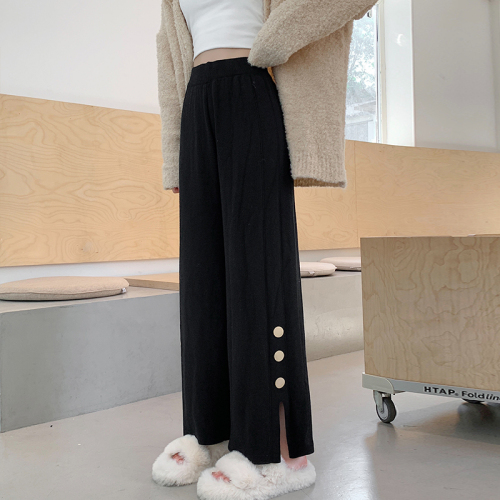 Real shot of drapey and comfortable college style women's autumn and winter high-waist slim harem pants nine-point casual wide-leg pants with slits