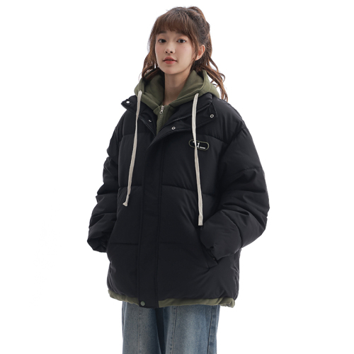 Real shot of high street oversize cotton coat for women winter new student fake two pieces thickened cotton coat casual retro cotton jacket