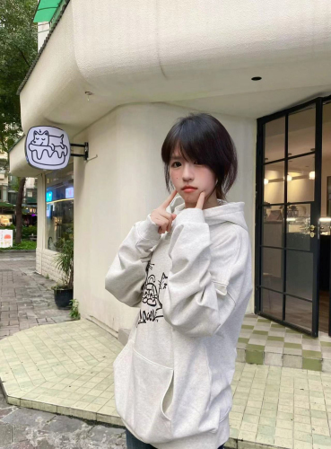 CVC cotton pasta wool Chinese cotton composite/milk silk 300g silver fox velvet 400g front printed hooded sweatshirt for women