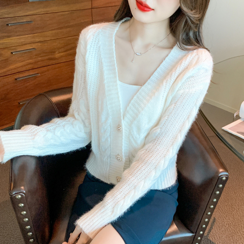 Shipped 2024 Autumn V-neck Single Button Long Sleeve Rainbow Knit Sweater for Women's Outerwear