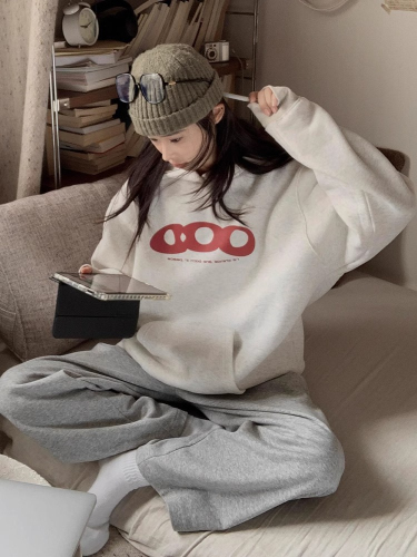 CVC cotton pasta wool Chinese cotton composite/milk silk 300g silver fox velvet 400g front printed hooded sweatshirt for women