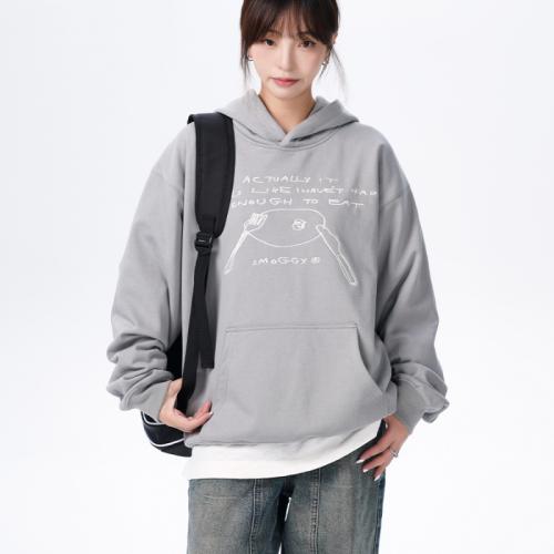 Heavy Chinese Cotton/Silver Fox Velvet Double-layered Hat Letter Pattern Printed Sweatshirt