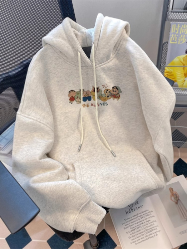 Imitation cotton Chinese cotton composite milk silk 320g silver fox velvet 420g round neck hooded double hood loose sweatshirt