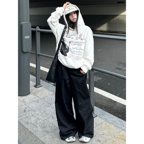 Shimaohua cotton composite milk silk 300g silver fox velvet 400g front and back printed pocketless hooded sweatshirt for women