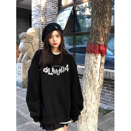 Tmall quality pure cotton composite milk silk 320g plus velvet 420g printed autumn and winter round neck sweatshirt for women