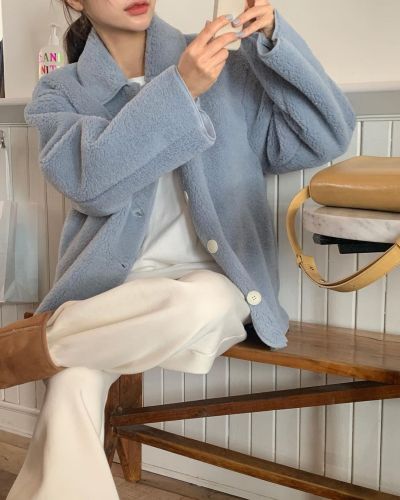 Soft furry lapel coat