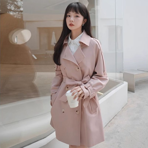 Pink chic windbreaker jacket for women, mid-length, autumn and winter 2024 new Korean version, loose, high-end, small coat