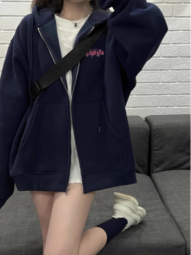 Anti-pilling imitation cotton Chinese cotton composite milk silk 310G plus velvet 400g printed zipper hooded cardigan