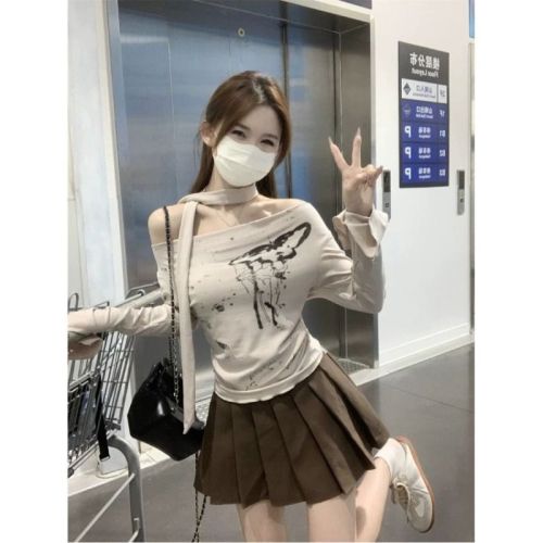 Official photo 40 count pure cotton ribbed 92 cotton 8 spandex butterfly T-shirt one-line autumn long-sleeved top