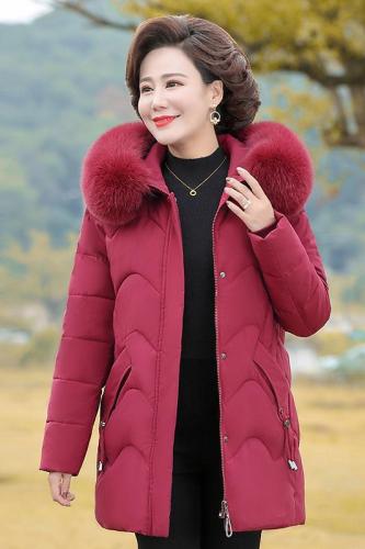 Mother's cotton-padded coat plus velvet thickened winter large fur collar mid-length middle-aged and elderly women's winter down-padded jacket