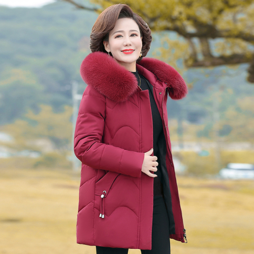 Mother's cotton-padded coat plus velvet thickened winter large fur collar mid-length middle-aged and elderly women's winter down-padded jacket