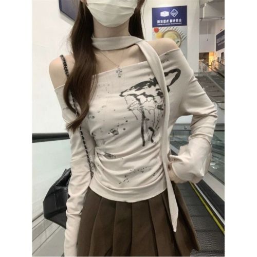 Official photo 40 count pure cotton ribbed 92 cotton 8 spandex butterfly T-shirt one-line autumn long-sleeved top