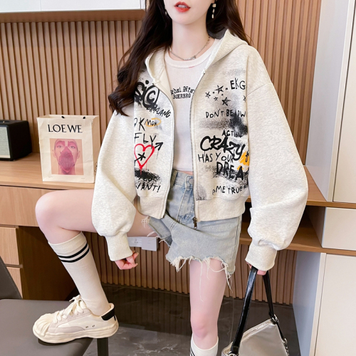 | Real shot | Pure cotton Chinese cotton | Back collar | Korean style loose hooded sweatshirt graffiti jacket for women