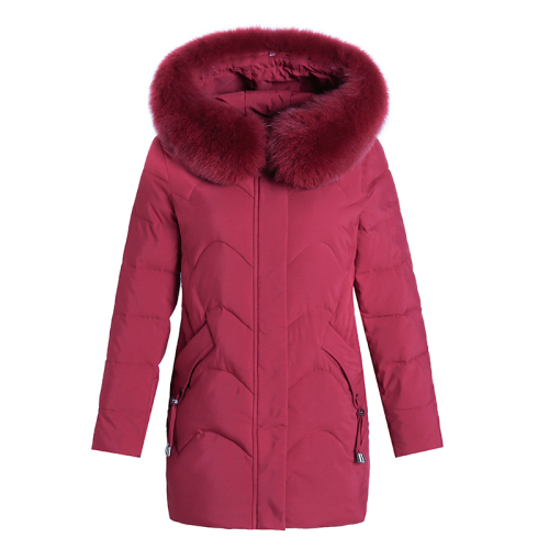 Mother's cotton-padded coat plus velvet thickened winter large fur collar mid-length middle-aged and elderly women's winter down-padded jacket