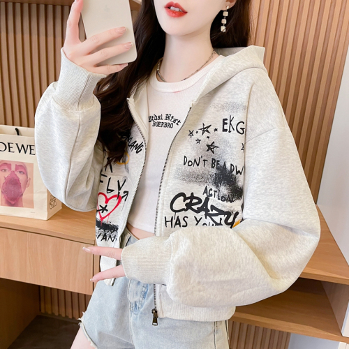 | Real shot | Pure cotton Chinese cotton | Back collar | Korean style loose hooded sweatshirt graffiti jacket for women