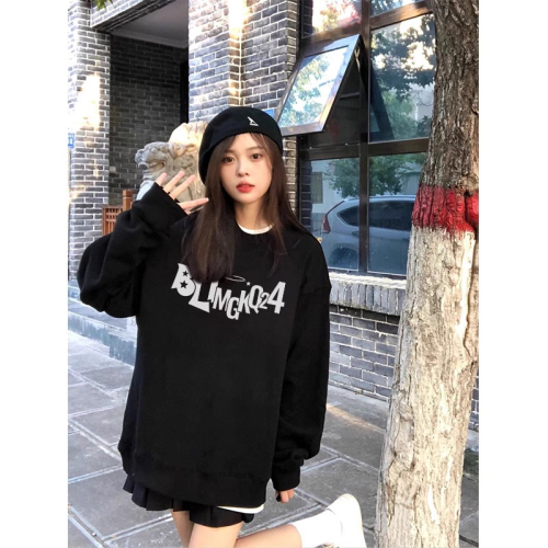 Tmall quality pure cotton composite milk silk 320g plus velvet 420g printed autumn and winter round neck sweatshirt for women