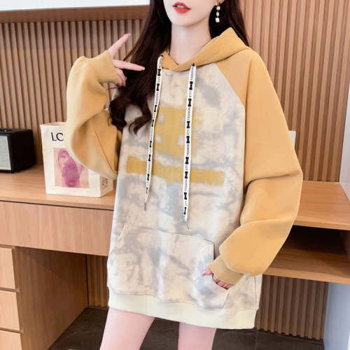 | Real shots | Pure cotton Chinese cotton | Back collar | Korean style loose hooded tie-dye printed sweatshirt for women