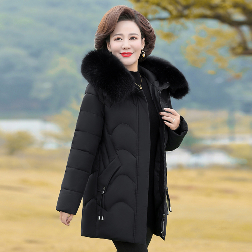 Mother's cotton-padded coat plus velvet thickened winter large fur collar mid-length middle-aged and elderly women's winter down-padded jacket